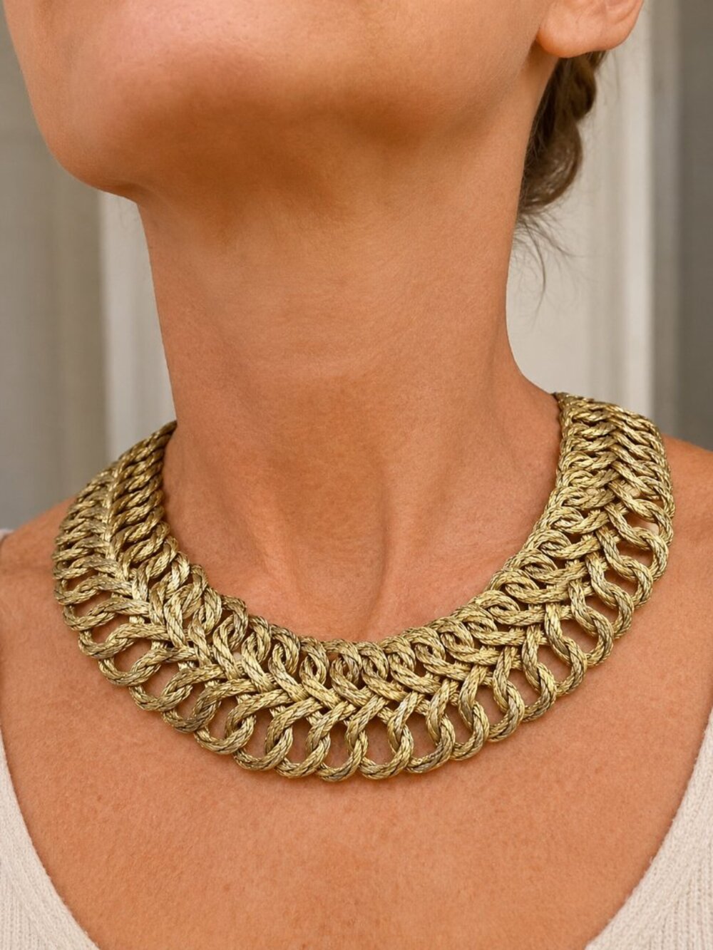 Handmade Artisan Woven Metallic Wire Statement Collar Necklace One of a Kind